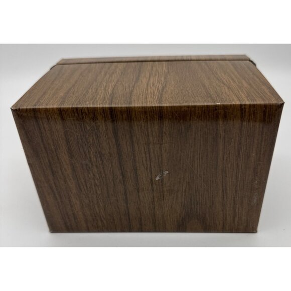 Vintage Metal Tin Box Index Card Storage 3x5 Woodgrain Recipe Filing Hinged - Picture 6 of 7